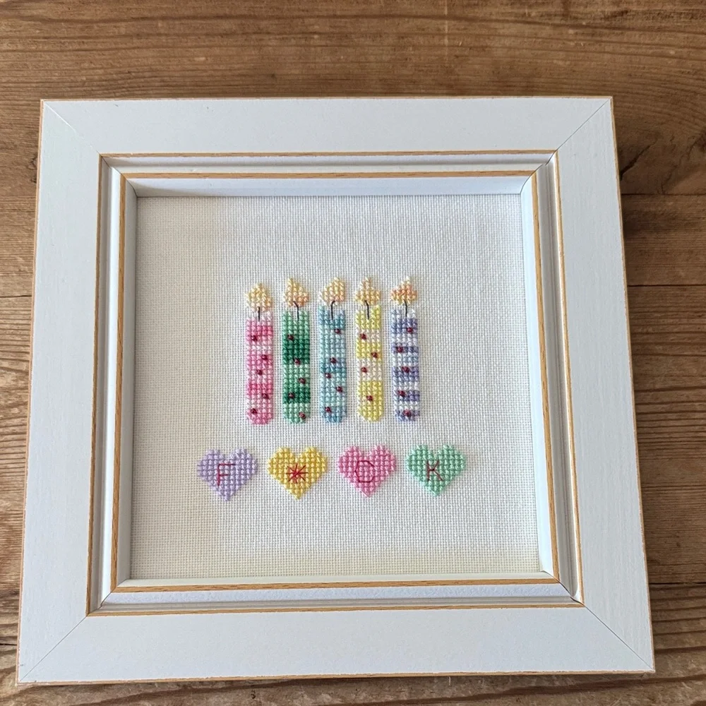 Framed Cross-Stitch Birthday slightly naughty- 50th birthday!